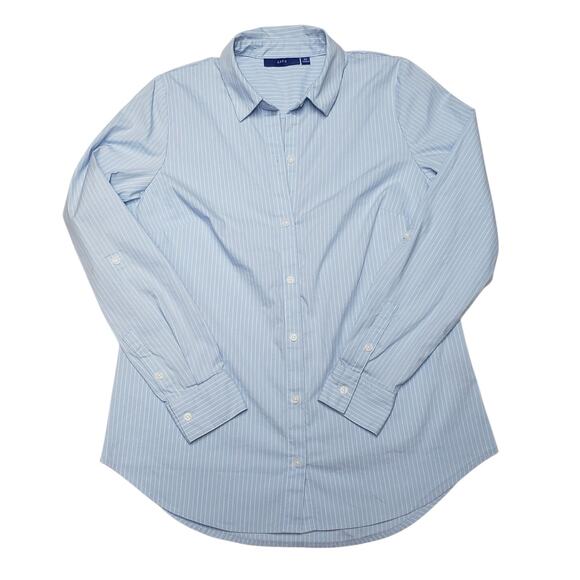 Apt. 9 Light Blue & White Pinstripe Blouse XS Roll-Tab Sleeves Cotton Blend - Picture 1 of 8